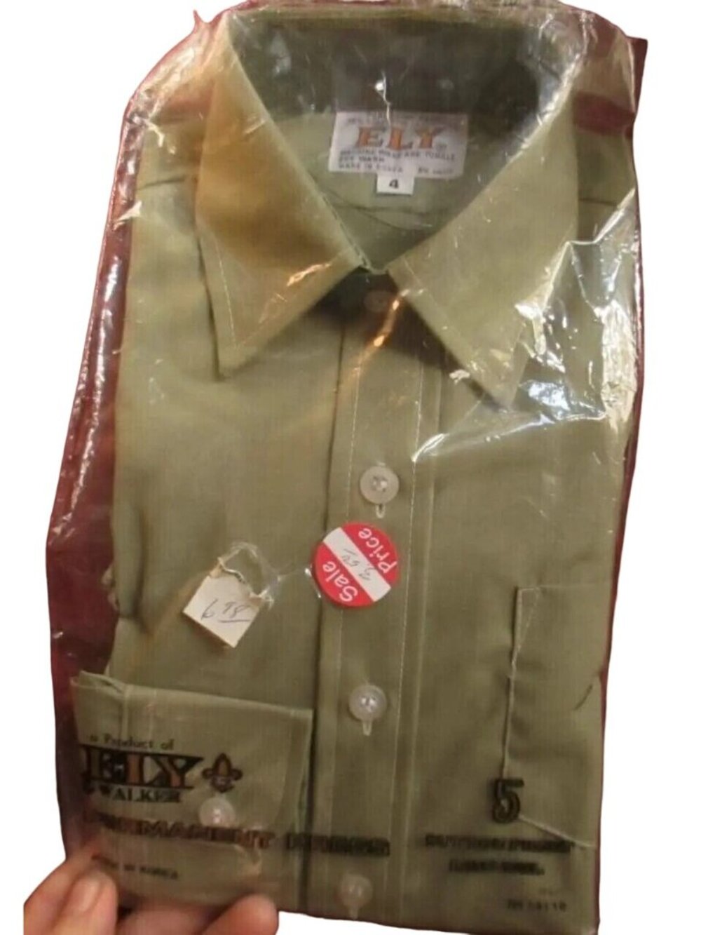 Vintage 1970's Shirt BOYS 4T ELY AVOCADO GREEN LS THIN HIPPY SHIRT USA NEW